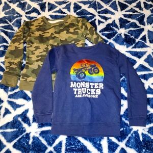 Lot of 2 Garanimals Kids Boys Sweatshirt size 5T Camo Navy Blue Monster Truck To